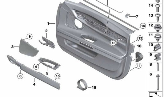 Embellecedor puerta madera Fineline brillante delantero derecho OEM 51419115534 para BMW F01, F01N, F02, F02N, F04. Original BMW.