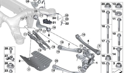 Left rear suspension arm with Silentblock OEM 33308091187 for BMW XM (G09), x5 m (F95), x6 m (F96). Compatible with 2023-2028 models. Original BMW piece.
