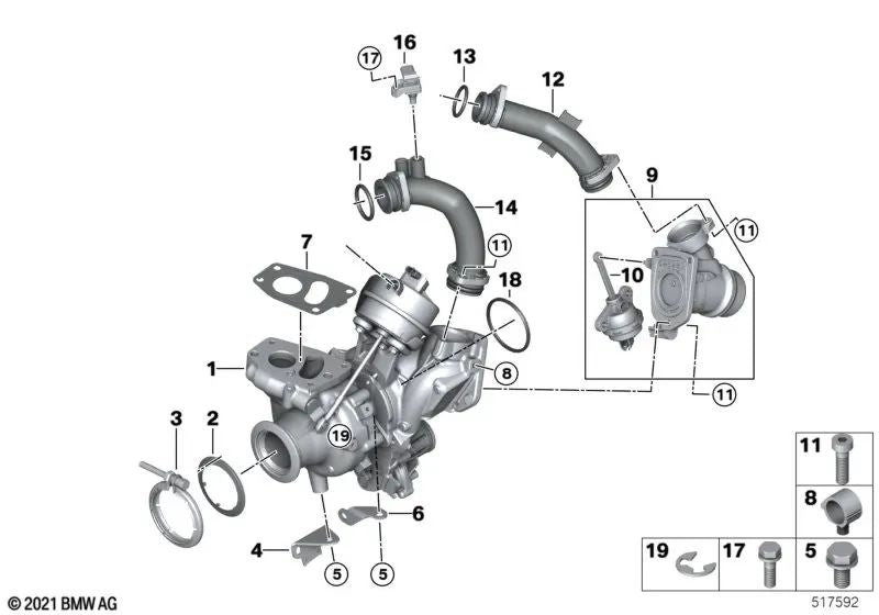 Vacuum valve for BMW G42, G20, G21, G28, G22, G23, G26, G30, G31, G32, G01, G02 (OEM 11659887132). Genuine BMW.