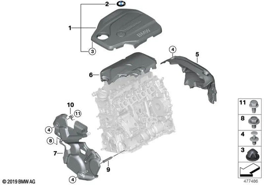 Copertura acustica anteriore per BMW F10N, F11N, F25, F26, F15 (OEM 11148514331). BMW originale