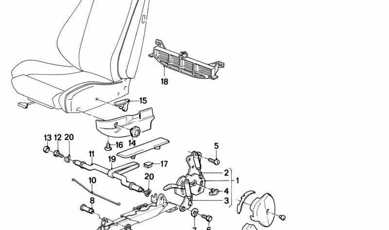 Verbindungsleiste für den Sitz ineinandergreifend für BMW E28, E24, E23 (OEM 52101942526). Original BMW