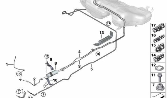 Protector de conductos de combustible OEM 16127396551 para BMW F30 330e. Pieza original BMW.