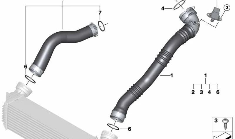 Conduite d'air de charge pour BMW x5 F15, X6 F16 (OEM 13718603096). BMW d'origine.