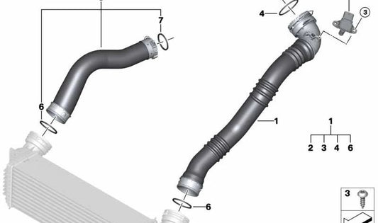 Conducto de admisión de aire OEM 13718603095 para BMW X5 F15 y BMW X6 F16. Válido para motores N20 xDrive28i y xDrive40e. Original BMW.