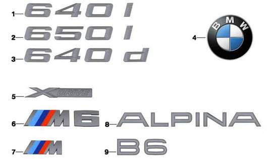 Emblema trasero "M6" OEM 51148060405 para BMW F06, F12, F13 (M6 Coupé, M6 Cabrio, M6 Gran Coupé). Original BMW.