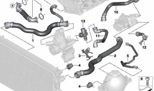 Terpa della testata cilindri al serbatoio di espansione per BMW 5 G30, G31, G38, 6 G32, serie 7 G11N, G12N (OEM 17128678494). BMW originale