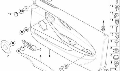 Maneta interior derecha de puerta OEM 51417119064 para BMW E63, E64. Original BMW.