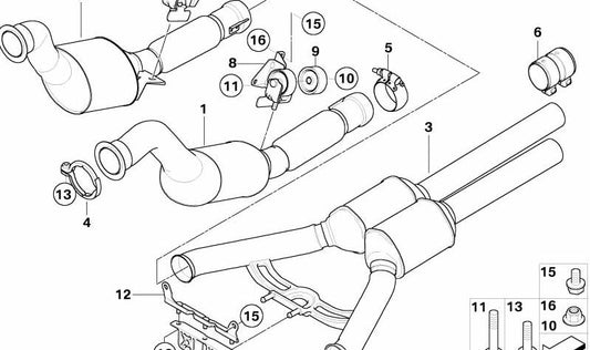 Soporte del catalizador cercano al motor OEM 18207789182 para BMW E65 740d. Pieza original BMW.