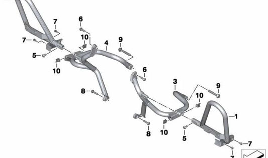 Estribo de protección de motor izquierdo OEM 11848548461 para motos BMW R 1200 RT, R 1250 RT. Original BMW Motorrad.
