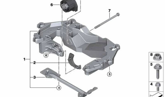 Barra de soporte central OEM 22326858855 para BMW F15 y F16. Parte de la suspensión del cambio. Original BMW.