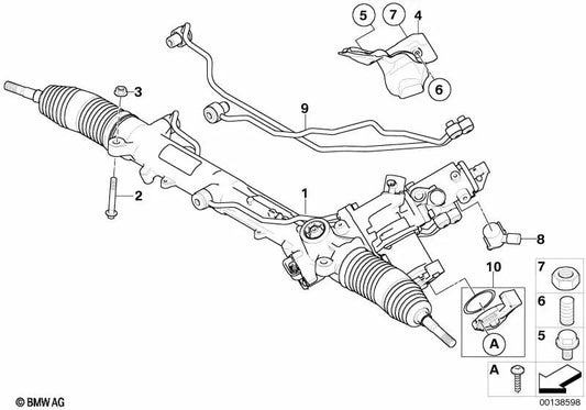 Conjunto de tubo de direção ativo para BMW Série 5 E60, E60N, E61, E61N Série 6 E63, E63N, E64, E64N (OEM 32106777182). BMW originais.