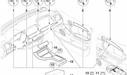 INTERIOR DOOR EMBELLEDER LEFT PAPPEL OEM 51418261741 FOR BMW X5 E53 (Models 3.0D, 3.0I) 2001-2006. Dark wood finish. Original BMW.