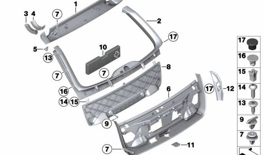 Embellecedor superior luneta trasera OEM 51497234781 para BMW F11. Original BMW.