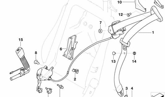 Cinturón de seguridad delantero derecho con pretensor OEM 72117210890 para BMW E63, E63N, E64, E64N. Original BMW.