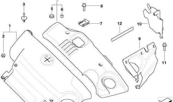 Cubierta acústica trasera OEM 11142247598 para BMW E46. Original BMW.