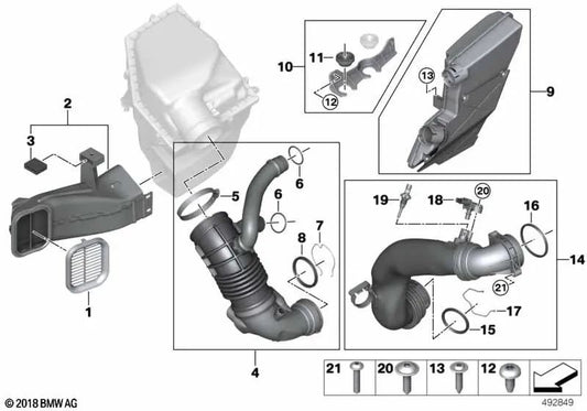 BMW Clamp 5 G30 G30, G31, G38, Serie 6 G32, Serie 7 G11, G12, Serie 8 G14, G15, G16, X3 G01, X4 G02, X5 G05, X6 G06, X7 G07 (OEM 13718644430). Original BMW