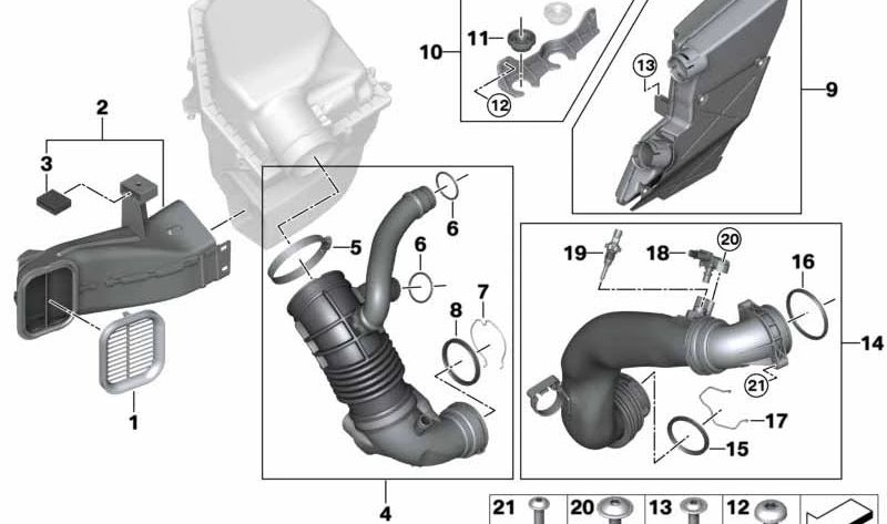 Conducto de Aire para BMW G30, G31, G38, G32, G11, G12, G14, G15, G16, G01, G02, G05, G18, G06, G07 (OEM 13717643302). Original BMW.