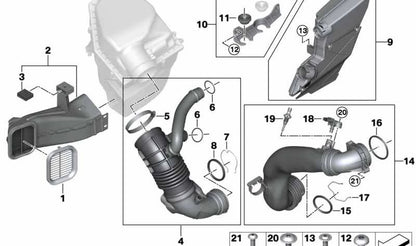 Conducto de Aire para BMW G30, G31, G38, G32, G11, G12, G14, G15, G16, G01, G02, G05, G18, G06, G07 (OEM 13717643302). Original BMW.