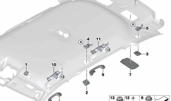 Tapa embellecedora del techo derecha OEM 51449202500 para BMW F11 y F11N. Original BMW.