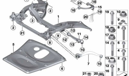 Brazos oscilantes inferiores con cojinete de goma derecho para BMW F10, F06, F12, F13 (OEM 31122284978). Original BMW
