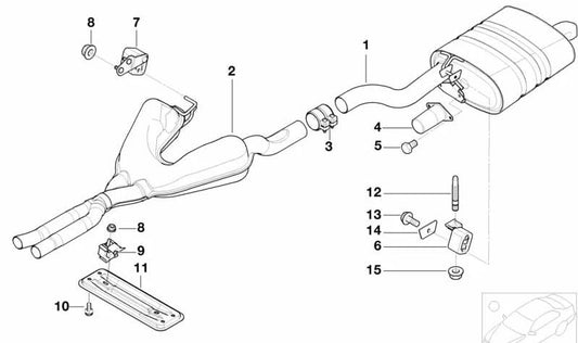 Silencioso trasero OEM 18107831689 para BMW E39. Compatible con todos los modelos de la serie 5 E39. Repuesto original BMW.