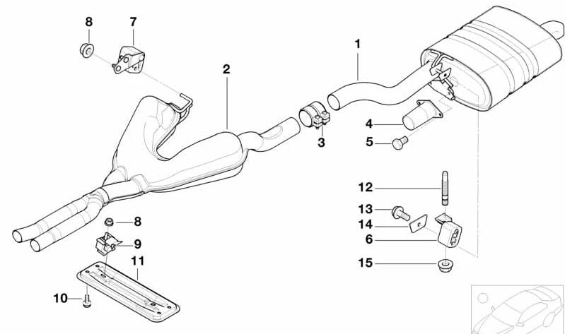 Silencioso intermedio OEM 18107504979 para BMW E39. Compatible con todas las versiones del BMW Serie 5 E39. Pieza original BMW.