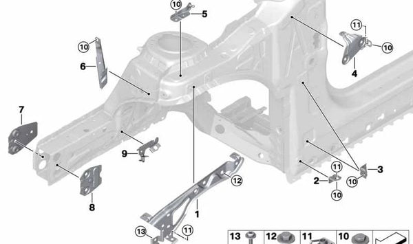 Soporte de amortiguador de gas derecho OEM 51237414268 para BMW F52. Original BMW.