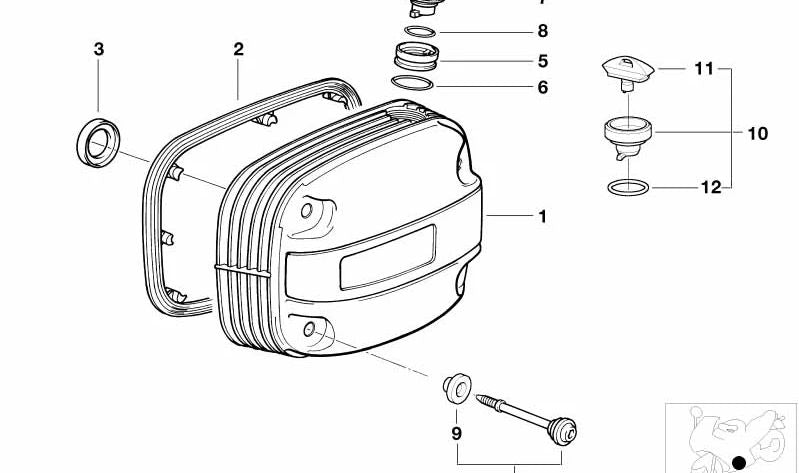 Tapa de culata derecha con logo OEM 11127664042 para BMW Motorrad R 1150 GS (RR21). Original BMW Motorrad.