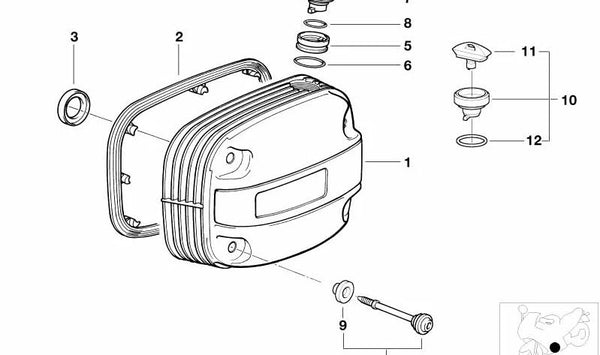 Tapa de culata derecha con logotipo OEM 11127665290 para BMW Motorrad R 3/20 (2000), motor R2. Original BMW Motorrad.