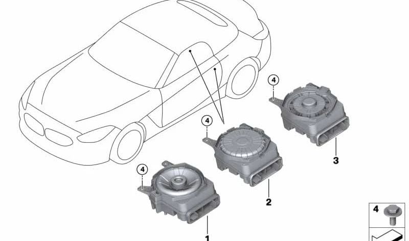 Altavoz subwoofer central derecho OEM 65132622498 para BMW Z4 G29. Parte del sistema de sonido Top HiFi. Original BMW.