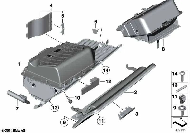 Tapa guantera para BMW Serie 5 F07, F07N (OEM 51169199170). Original BMW