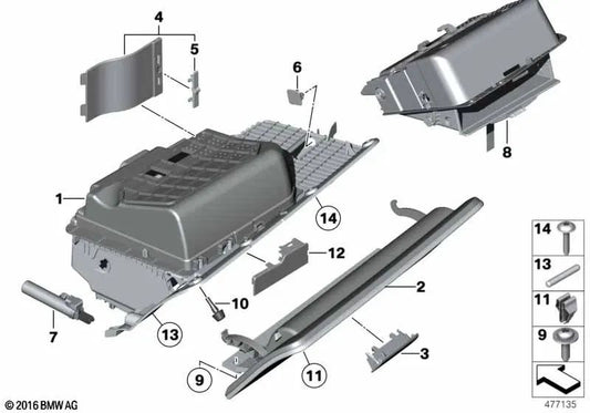 BMW Glove Compartment Series 5 F07, F07N (OEM 51169199170). BMW originale