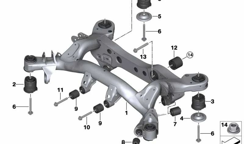 Silentblock trasero OEM 33312283384 para BMW E82, E90, E92, E93 (versiones M3 y M Coupé). Pieza de goma para el soporte del eje trasero. Original BMW.