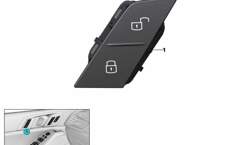Bouton de fermeture centralisé gauche pour BMW F92, F93, G14, G15, G16, F95, F95N, G05, G05N, G18, G18N, F96, F96N, G06, G06N, G07N, G09 (OEM 61317950561). BMW d'origine.