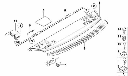 Rejilla de ventilación de hueco portaobjetos OEM 51462996334 para BMW E82. Original BMW.