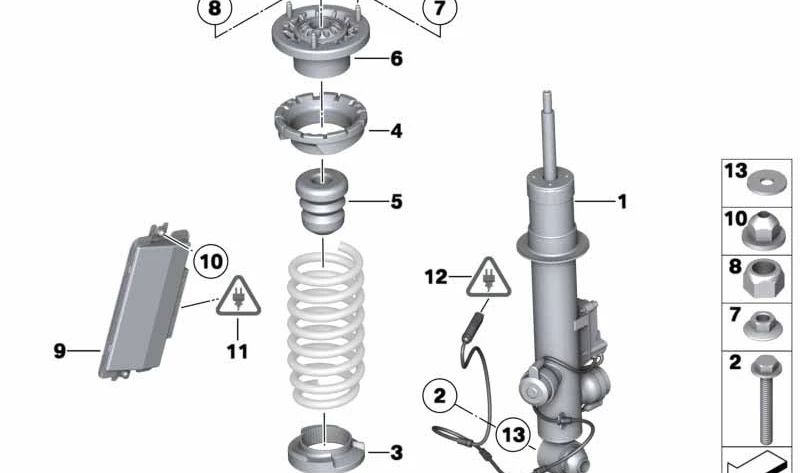 Amortiguador trasero derecho OEM 37126796928 para BMW F01, F02, F04. Original BMW.
