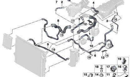 Manguera depósito refrigerante a culata OEM 17128616557 para BMW F20, F21, F22, F23, F30, F32. Original BMW.