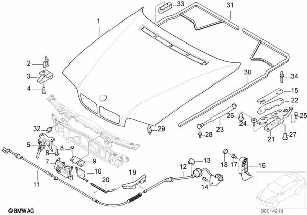 Bisagra Capó delantero izquierda para BMW Serie 7 E38 (OEM 41618203271). Original BMW.