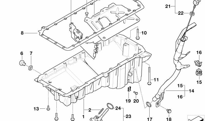 Tubo guía de varilla de aceite OEM 11437790360 para BMW E46. Pieza original BMW.