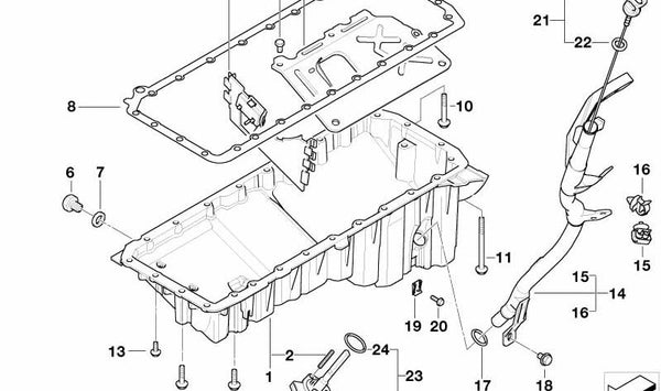 Tubo guía de varilla de aceite OEM 11437790360 para BMW E46. Pieza original BMW.