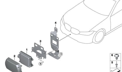 Soporte adicional OEM 66318099608 para BMW Serie 3 {G80, G80N, G81, G81N} y Serie 4 {G82, G82N, G83, G83N}. Compatible con sensor de radar delantero. Original BMW.