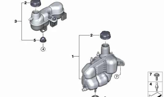 Depósito de líquido refrigerante OEM 17137645508 para BMW F45, F48, F49, F39, F60. Original BMW.