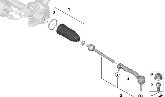 Rótula de dirección derecha OEM 32105A2BD08 para BMW iX I20 (modelos M60, iX xDrive50, xDrive40). Original BMW.
