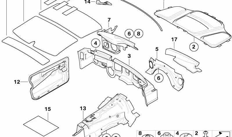 Firewall sound insulation for BMW 5 Series E60, E61, 6 Series E63, E64 (OEM 51487050667). Original BMW