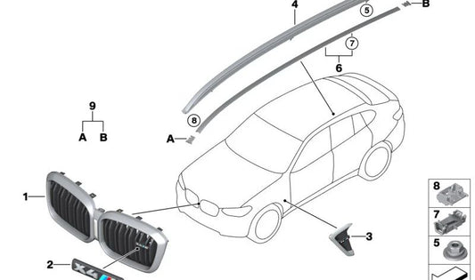 Moldura de techo borda derecha OEM 51138071054 para BMW X4 G02, X4 M F98 en color GLANZSCHWARZ. Original BMW.