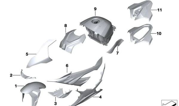Ala lateral derecha (Winglet) OEM 46637105104 para BMW Motorrad S 1000 RR (SK67, 0E61A67) 2022-2024. Color Blackstorm metálico. Pieza original BMW Motorrad.
