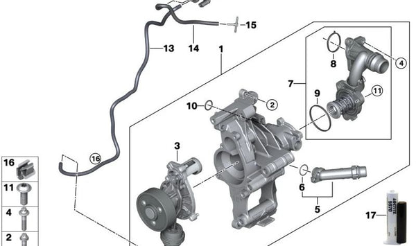 Bomba de agua OEM 11518474928 para BMW G20, G21, G28, G30, G31, G32, G01, G02, G05, G22, G23, G26, G42. Original BMW.