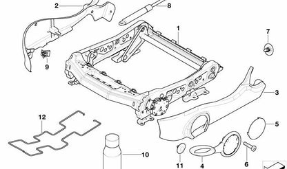 Estructura del asiento izquierdo OEM 52107138469 para MINI R50, R52, R53. Pieza original MINI.