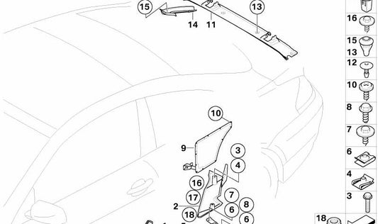 Right water gutter cover for BMW E64 (OEM 51717124912). Original BMW