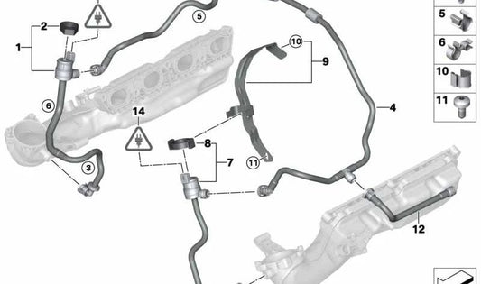 Soporte de tubería de vacío OEM 11611709258 para BMW E65, E70, E71. Original BMW.